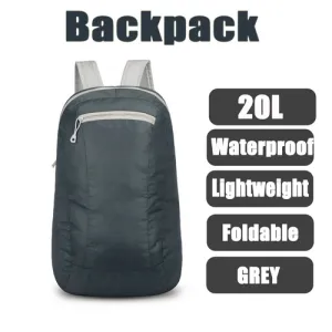 20L Grey Waterproof Lightweight Backpack | Portable Foldable | Travel Outdoor