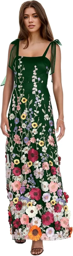 3D Flower Prom Dresses for Women Long Flower Formal Gowns Spaghetti Straps Floral Evening Party Dresses DR0618
