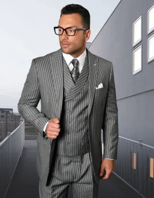 3pc Regular Fit Pleated Pants With Double Breasted Vest Super 150's | Zarelli | Grey