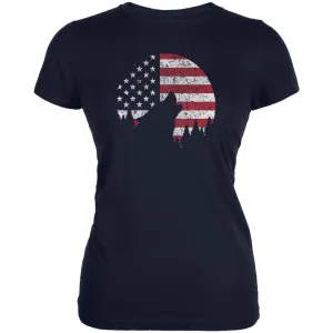 4th Of July Wolf Silhouette Flag Moon Juniors Soft T Shirt