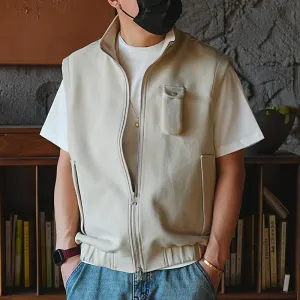 Advbridge Oversized Men's Vest Double zipper Stand Collar Sleeveless Tank Tops Coat American INS Trendy High Street Loose Casual Waistcoat