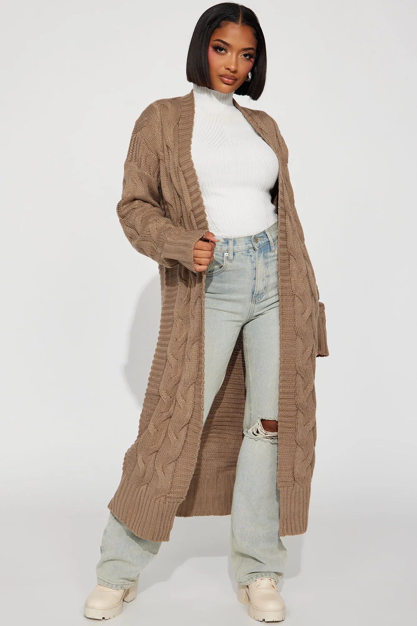 Aneria Long Cardigan - Taupe