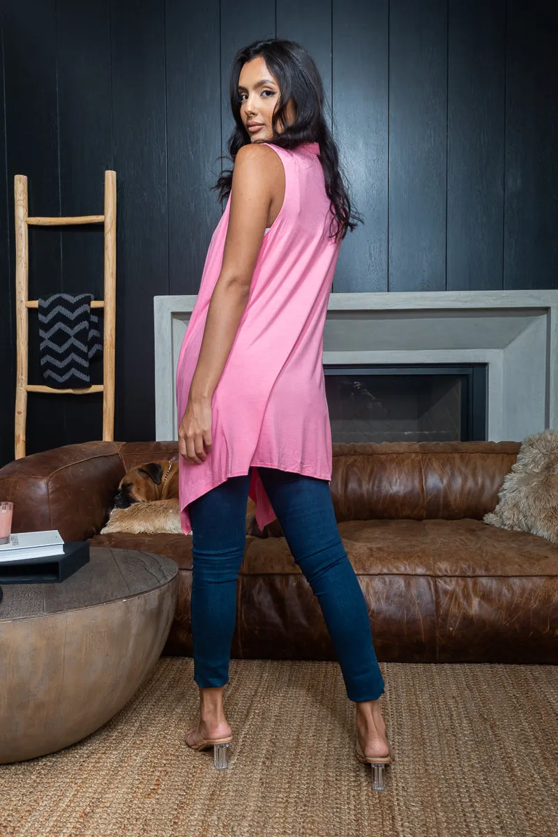Asymmetrical Handkerchief Draped Open Front Sleeveless Duster Cardigan Vest (MJ6002)