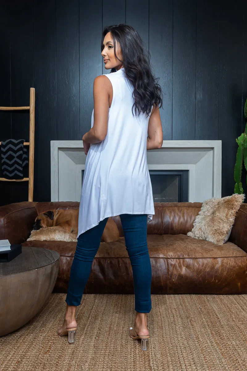 Asymmetrical Handkerchief Draped Open Front Sleeveless Duster Cardigan Vest (MJ6002)