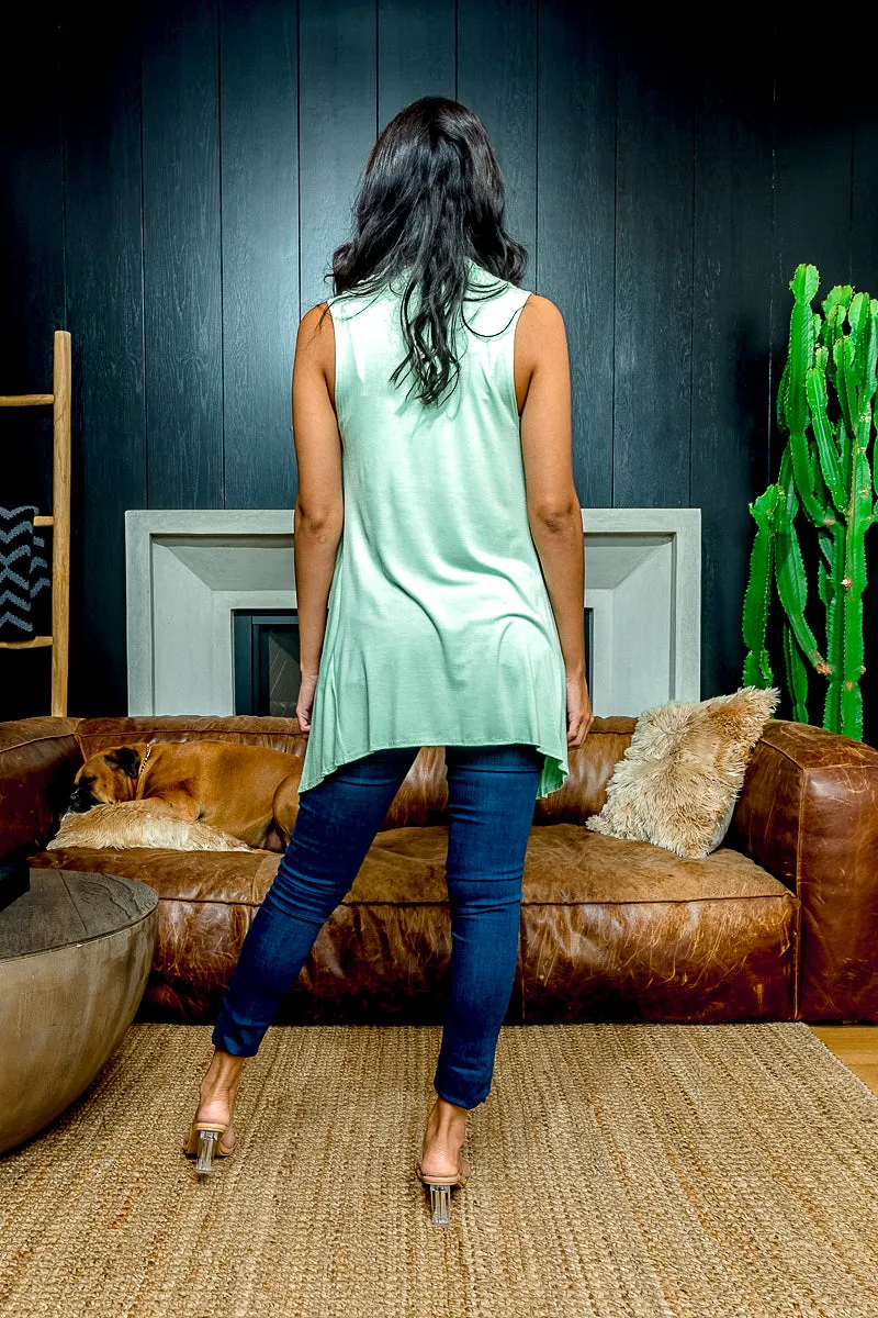 Asymmetrical Handkerchief Draped Open Front Sleeveless Duster Cardigan Vest (MJ6002)