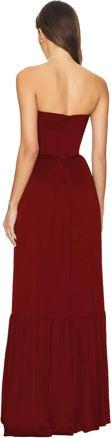 Azhong Women's Strapless Tube Maxi Dress Ruched High Waist Side Slit Beach Party Cocktail Long Dress