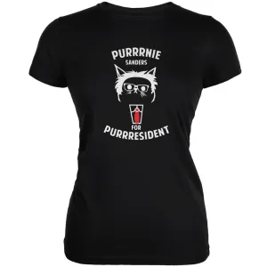 Bernie Sanders for Purrresident Black Juniors Soft T-Shirt