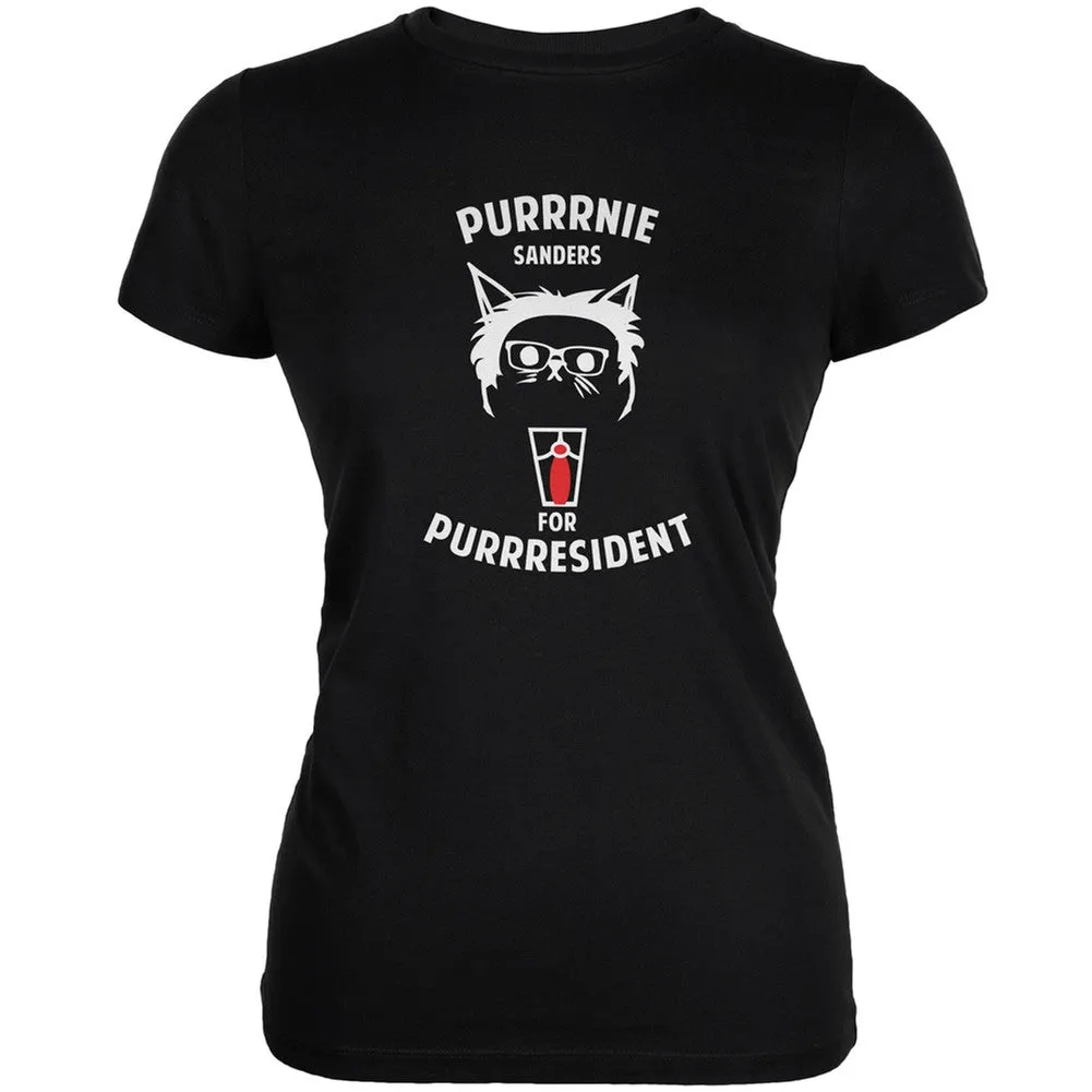 Bernie Sanders for Purrresident Black Juniors Soft T-Shirt