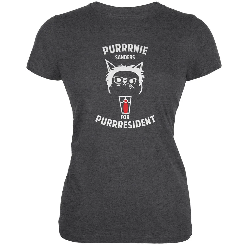 Bernie Sanders for Purrresident Dark Heather Juniors Soft T-Shirt
