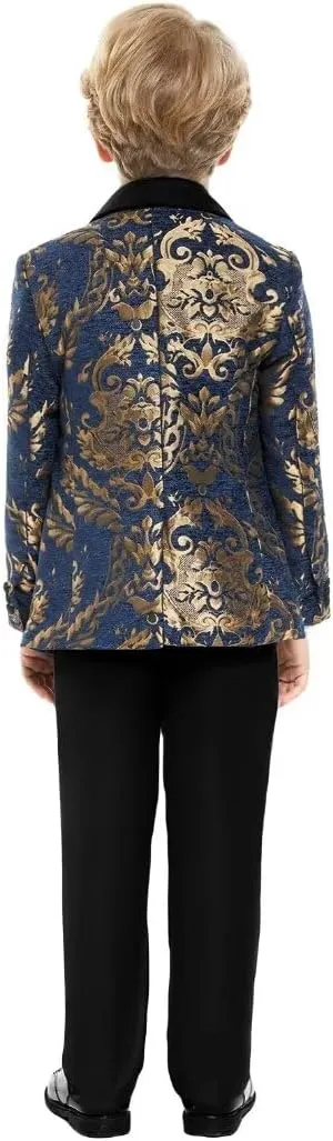 Boys Jacquard Suit 3 Pieces, Slim Fit Formal Suits for Boys, Kids Tuxedo Suits Jacket Vest and Pants