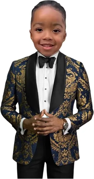 Boys Jacquard Suit 3 Pieces, Slim Fit Formal Suits for Boys, Kids Tuxedo Suits Jacket Vest and Pants