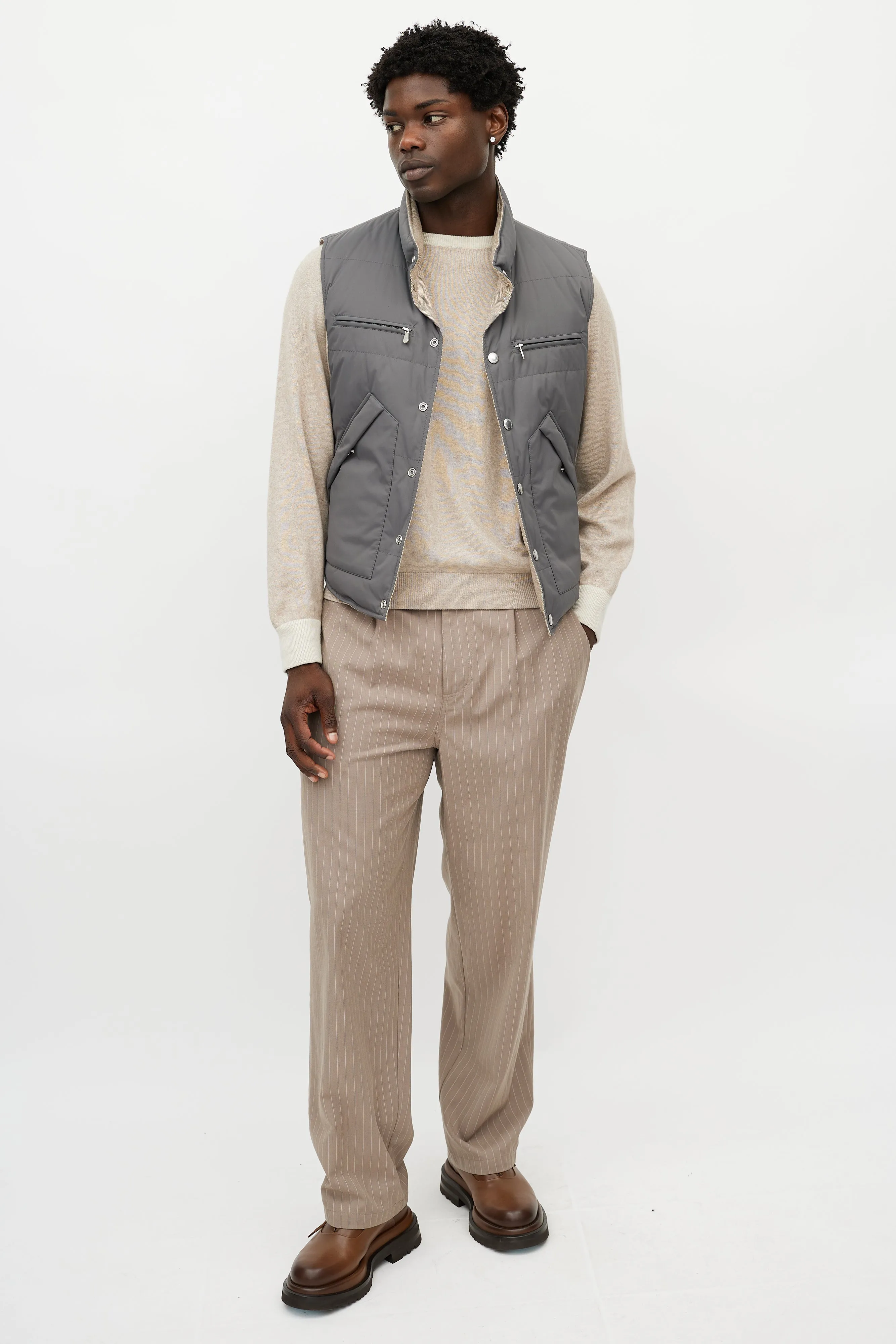 Brown & Grey Reversible Tweed Vest