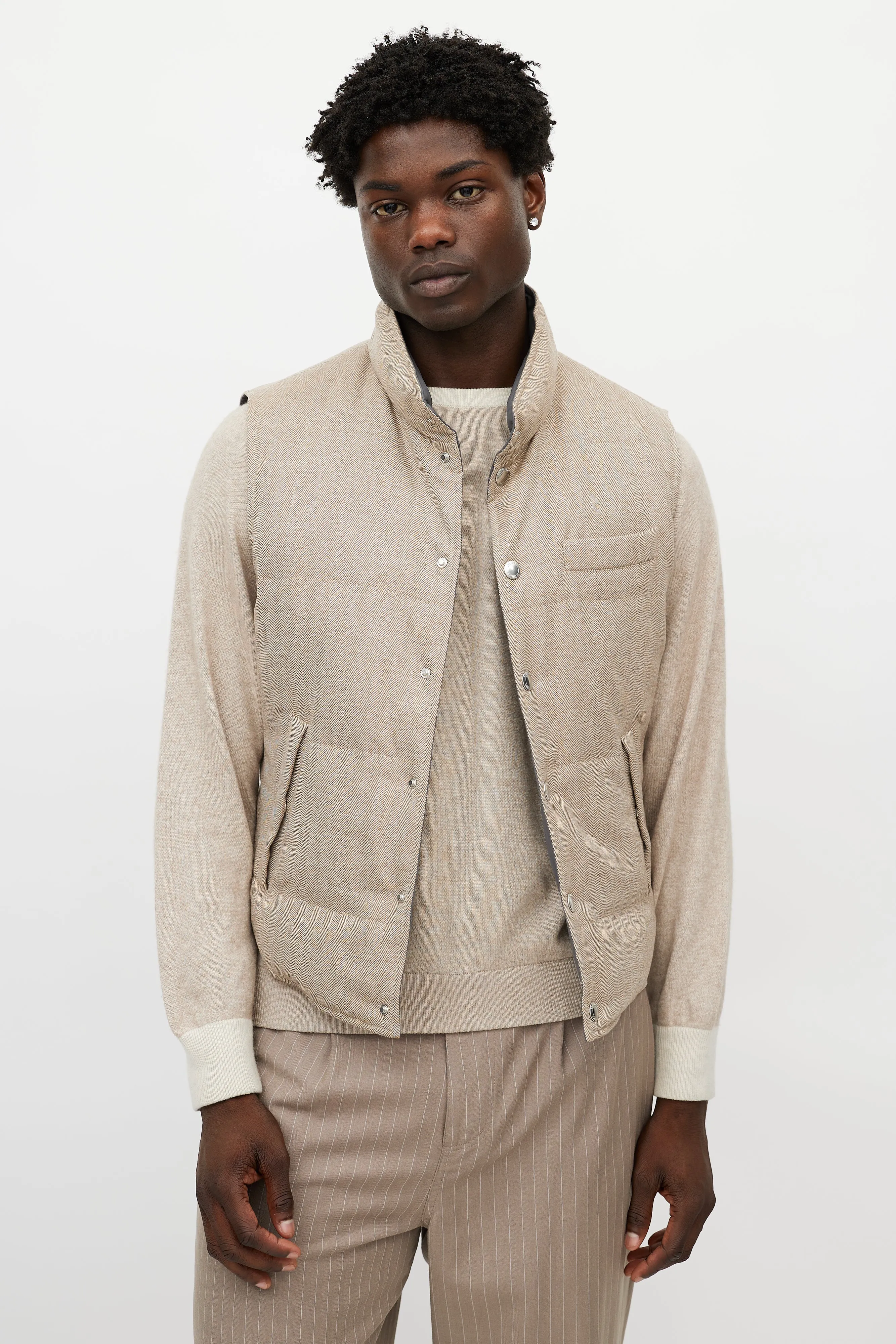 Brown & Grey Reversible Tweed Vest