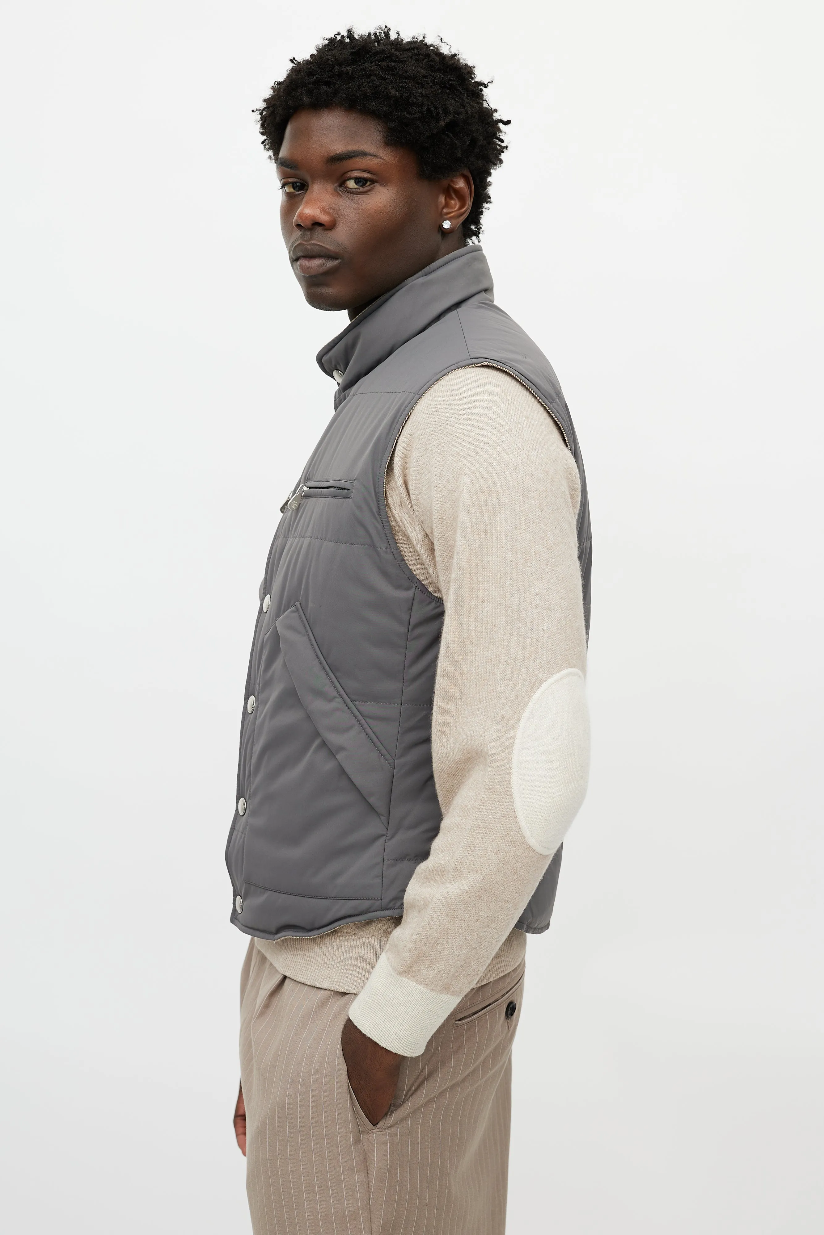 Brown & Grey Reversible Tweed Vest