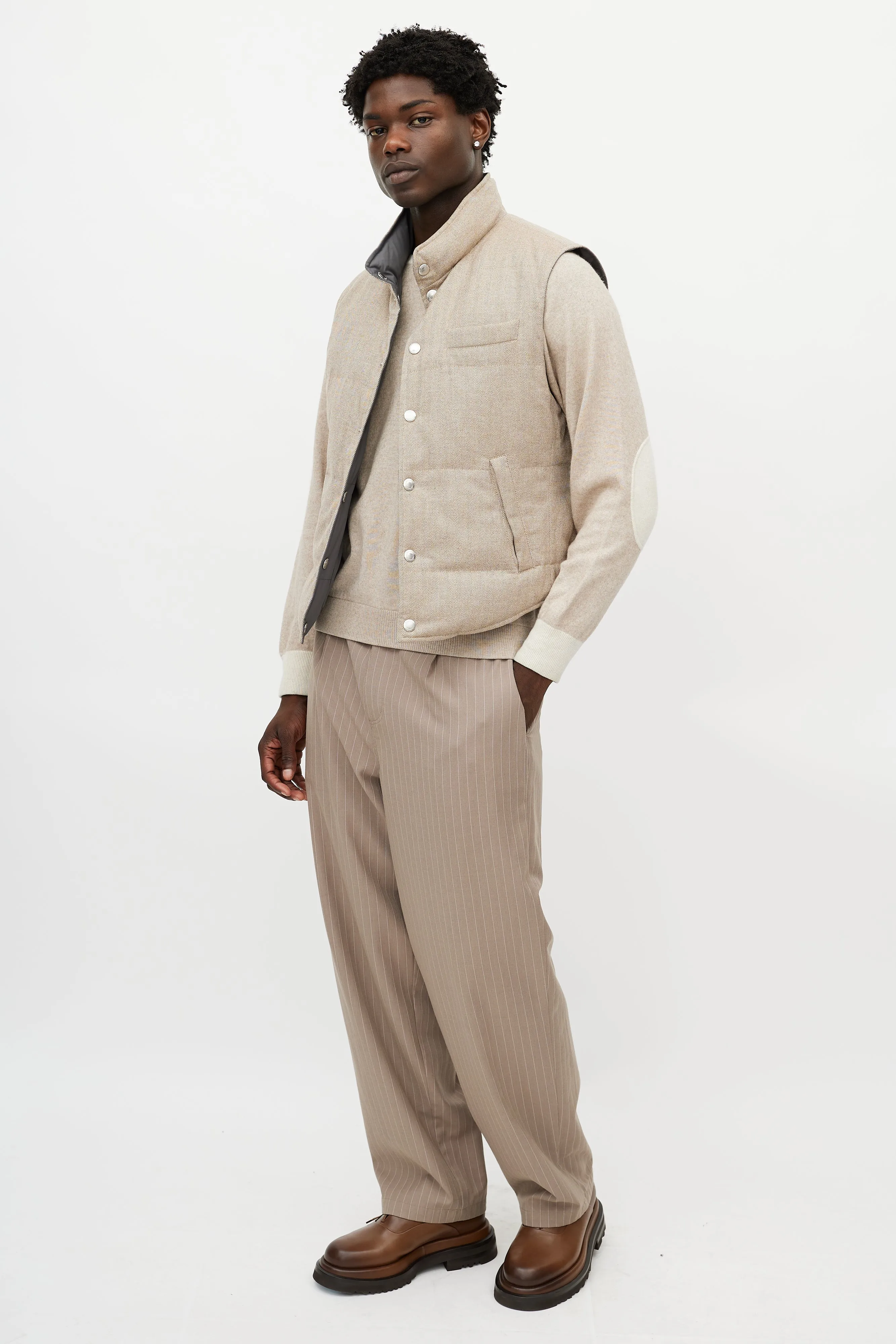 Brown & Grey Reversible Tweed Vest