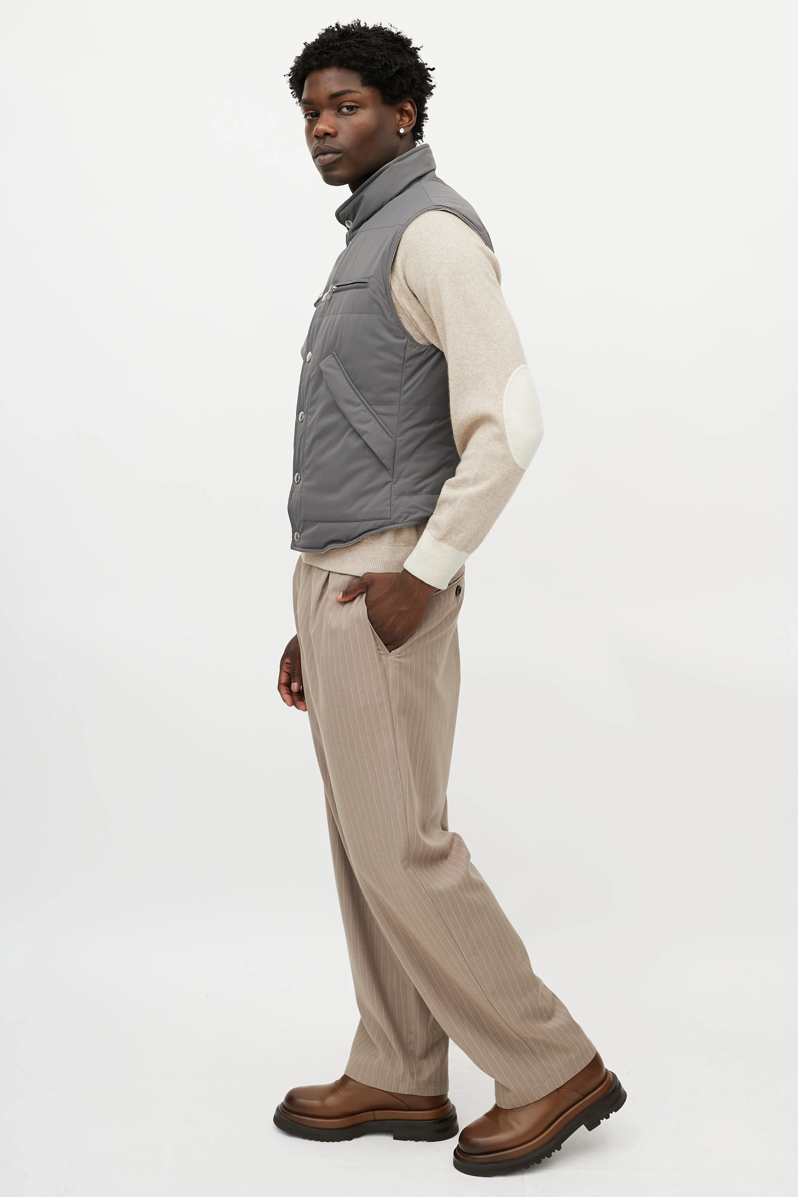 Brown & Grey Reversible Tweed Vest