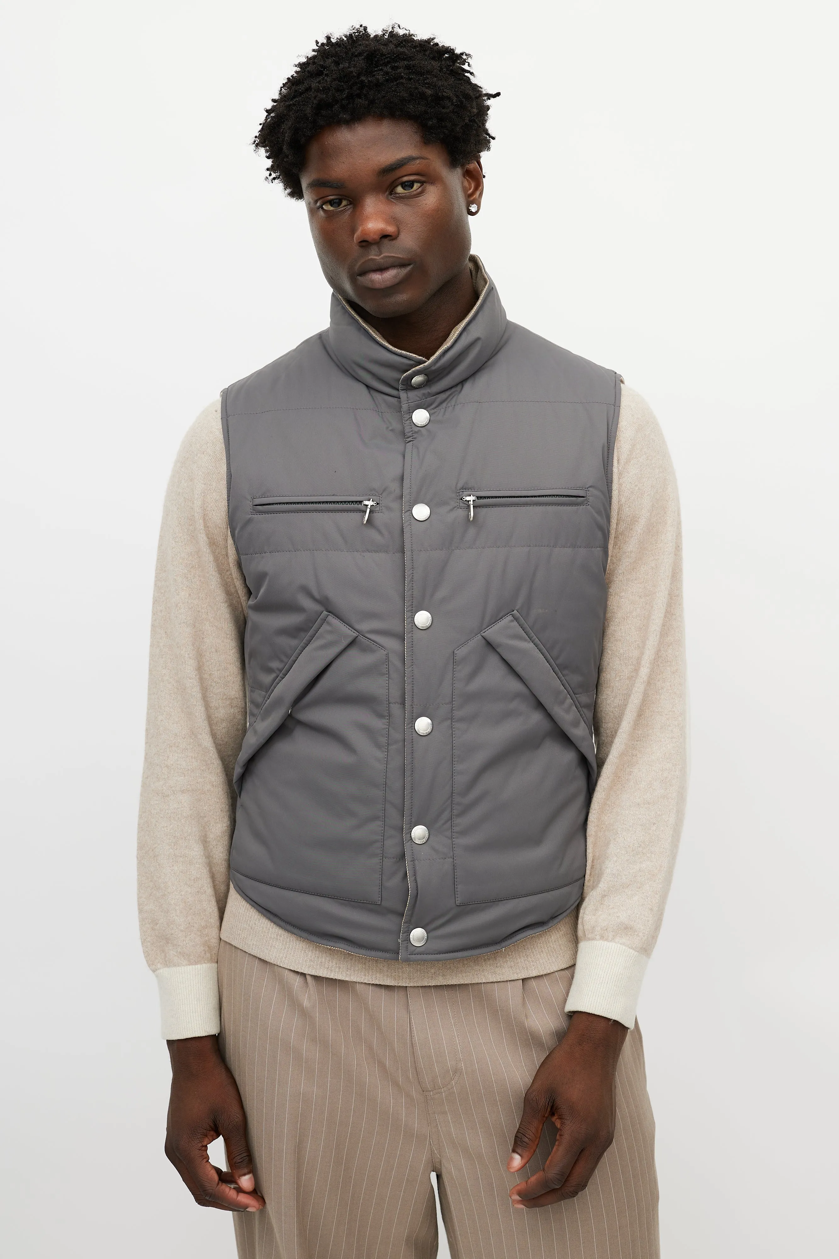 Brown & Grey Reversible Tweed Vest