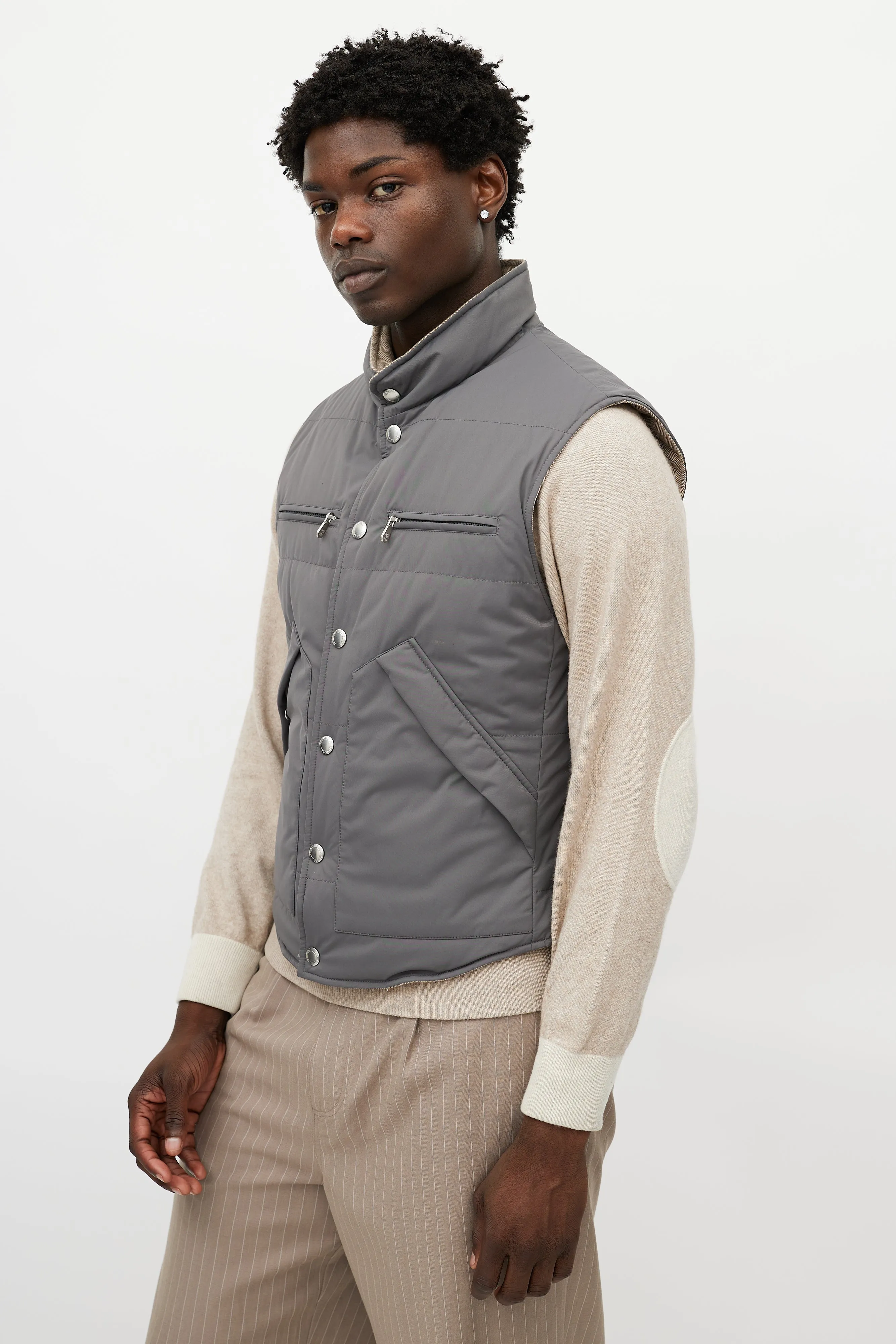 Brown & Grey Reversible Tweed Vest
