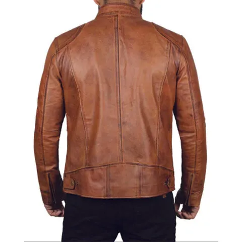 Brown Cafe Racer Motorcycle Mens Distressed Leather Jacket