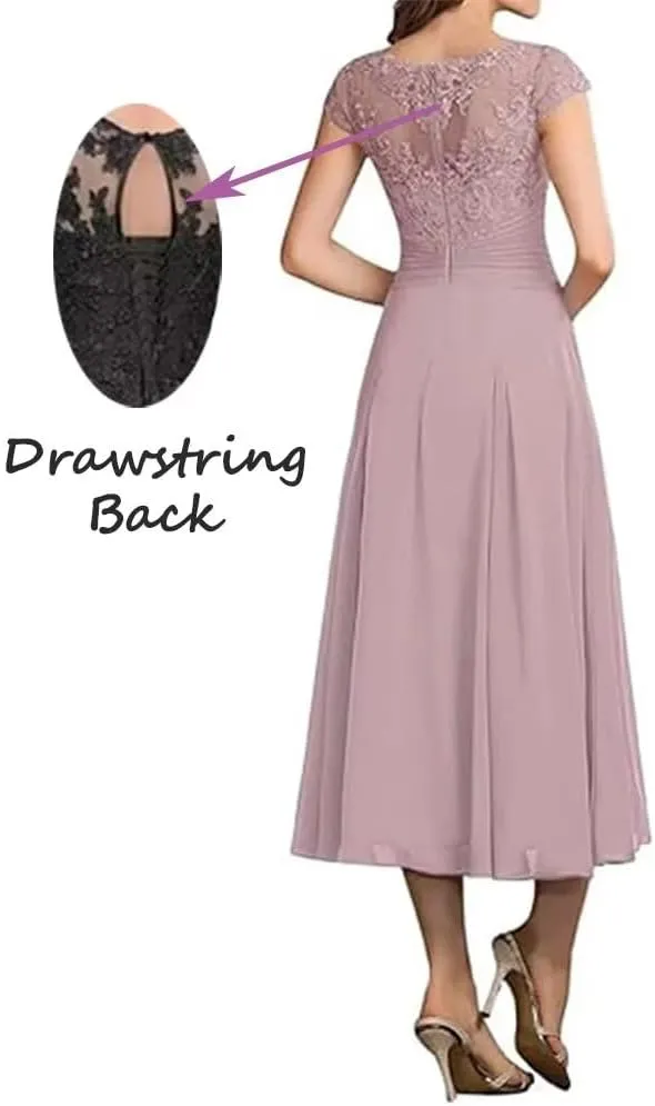 Cap Sleeves Mother of Bride Dresses Scoop Neck Laces Chiffon Mother of The Groom Dress for Women Elegant Mother Dress