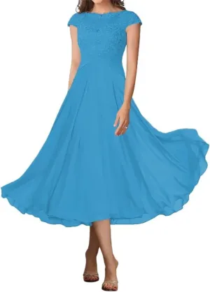 Cap Sleeves Mother of Bride Dresses Scoop Neck Laces Chiffon Mother of The Groom Dress for Women Elegant Mother Dress
