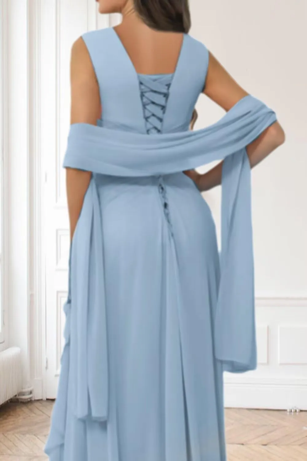 Chiffon Mother of The Bride Dresses for Women V Neck Beaded A Line Ruffle Formal Evening Gowns with Cape