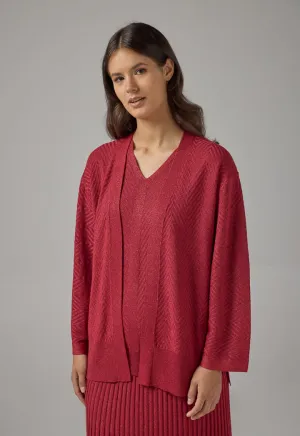 Choice Solid Lurex Knitted Cardigan Burgundy