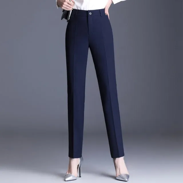 Classic Straight High Waste Button Fly Clean Cut Pocket Pencil Pants