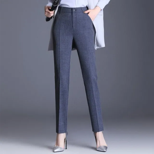 Classic Straight High Waste Button Fly Clean Cut Pocket Pencil Pants