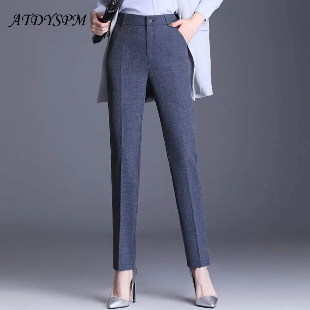Classic Straight High Waste Button Fly Clean Cut Pocket Pencil Pants