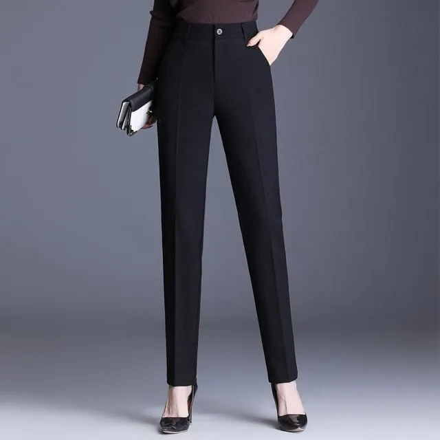 Classic Straight High Waste Button Fly Clean Cut Pocket Pencil Pants