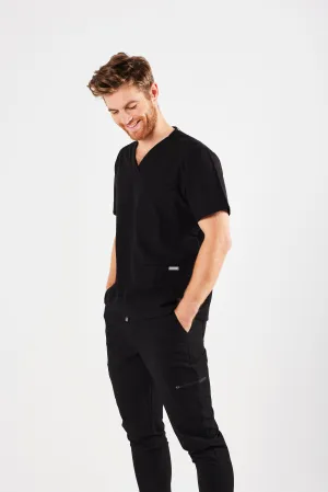 CLASSIC THREE-POCKET MEN'S SCRUB TOP (BLACK)