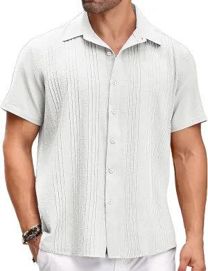 COOFANDY Men's Cuban Linen Shirt Short Sleeve Summer Beach Guayabera Shirts