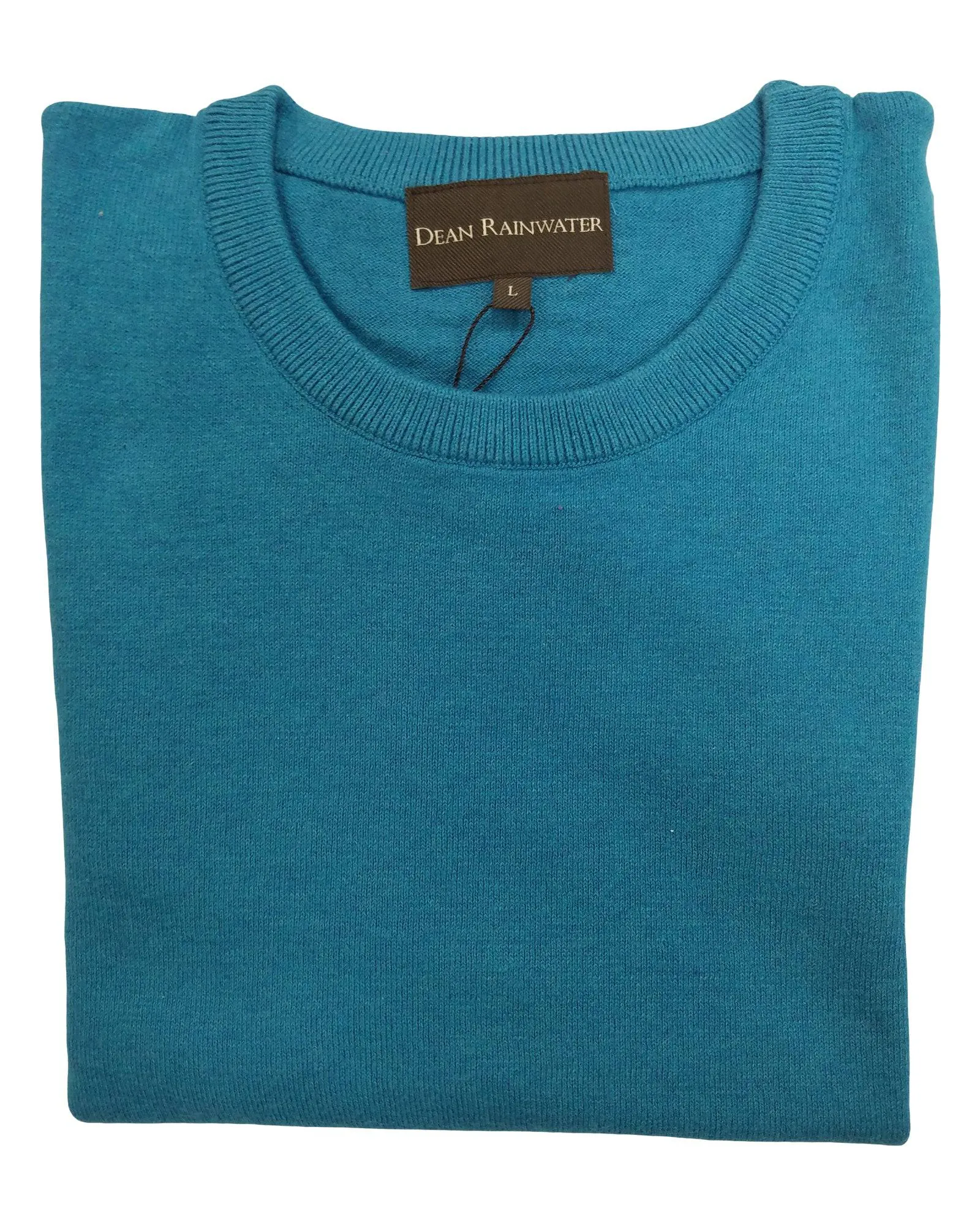 Crew Neck Sweater in Turquoise Cotton & Cashmere