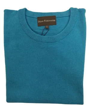Crew Neck Sweater in Turquoise Cotton & Cashmere