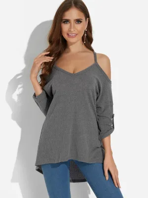Custom Cold Shoulder Long Sleeve Grey Top