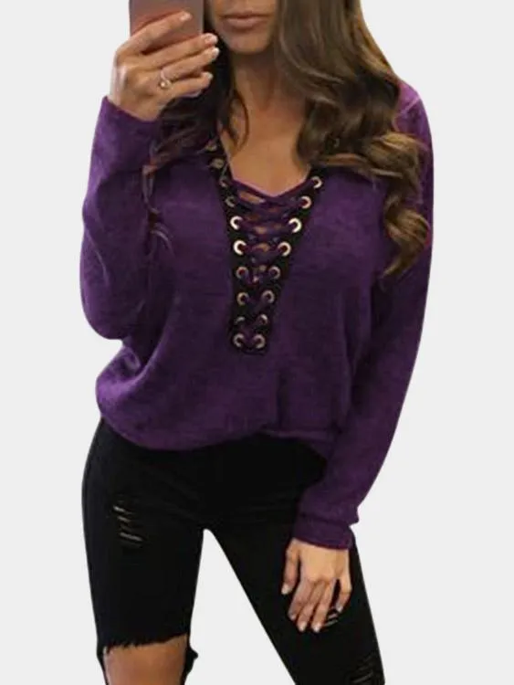 Custom Deep V-Neck Crossed Front Long Sleeve T-Shirts