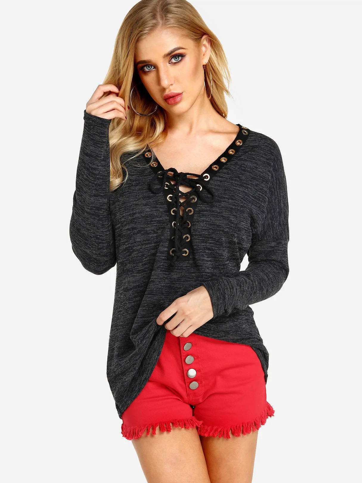 Custom Deep V-Neck Crossed Front Long Sleeve T-Shirts