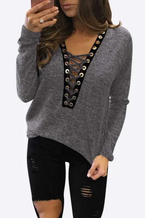 Custom Deep V-Neck Crossed Front Long Sleeve T-Shirts