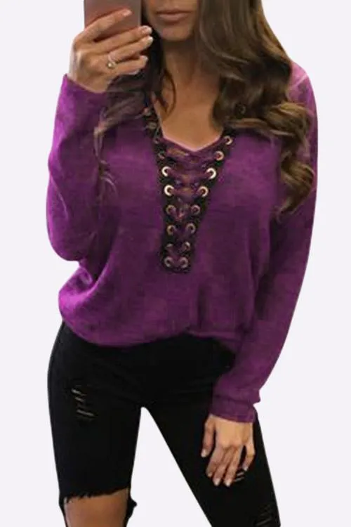 Custom Deep V-Neck Crossed Front Long Sleeve T-Shirts