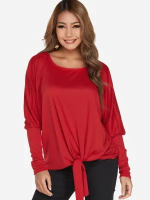 Custom One Shoulder Plain Self-Tie Long Sleeve Top