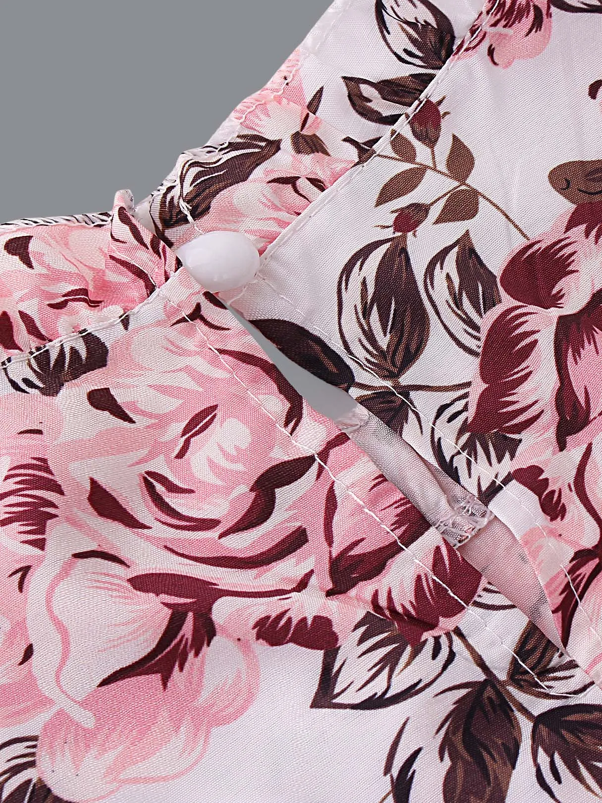 Custom Round Neck Floral Print Short Sleeve Flounced Hem White Top