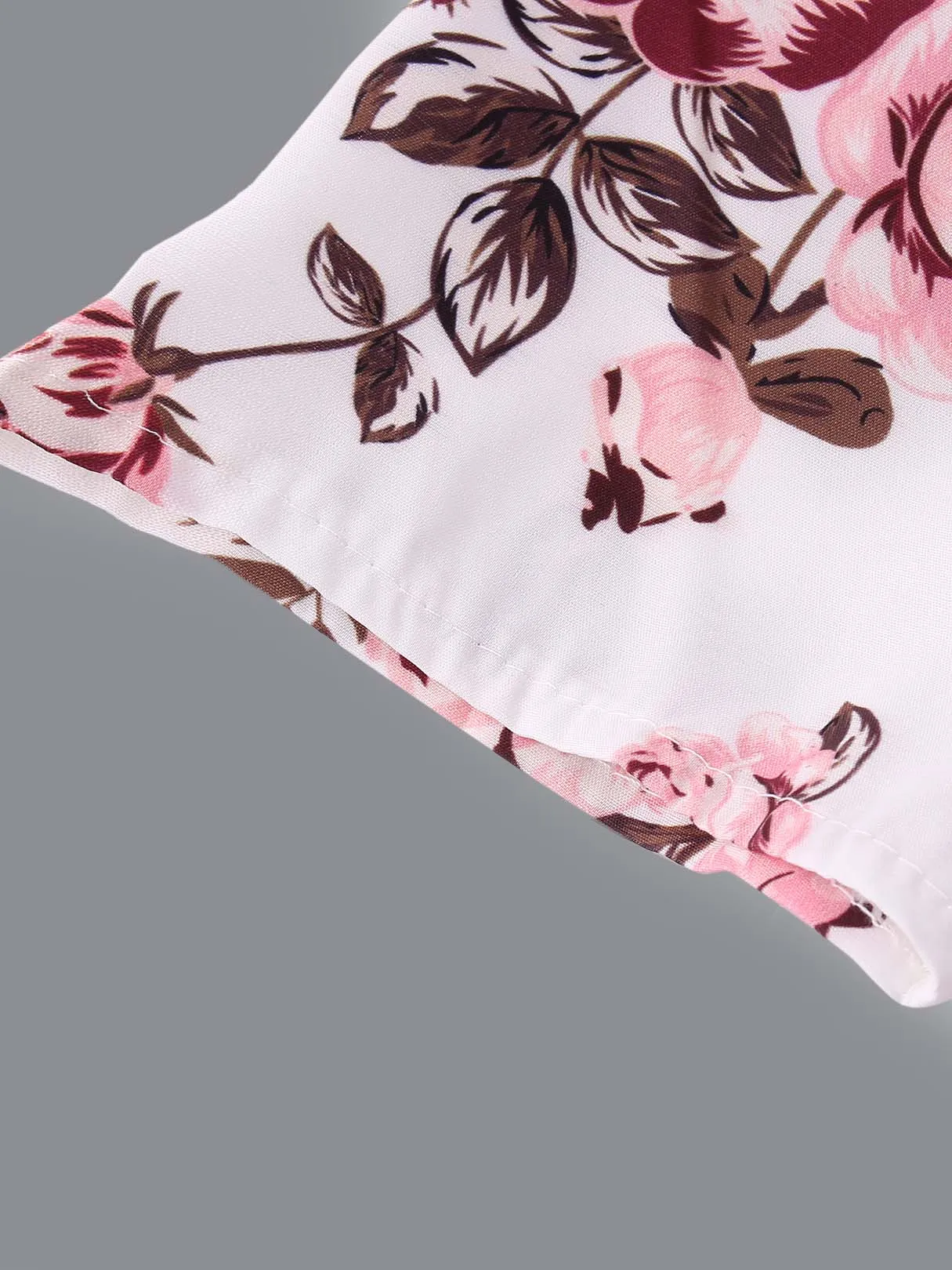Custom Round Neck Floral Print Short Sleeve Flounced Hem White Top