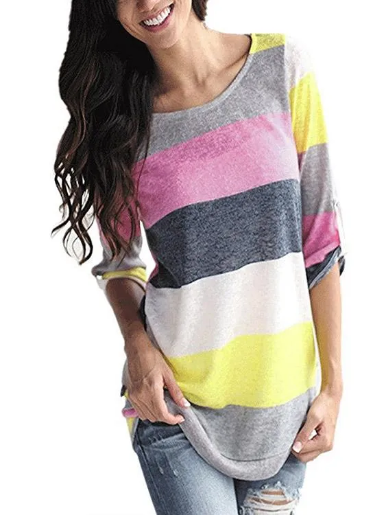 Custom Round Neck Pullover Stripe Long Sleeve T-Shirts