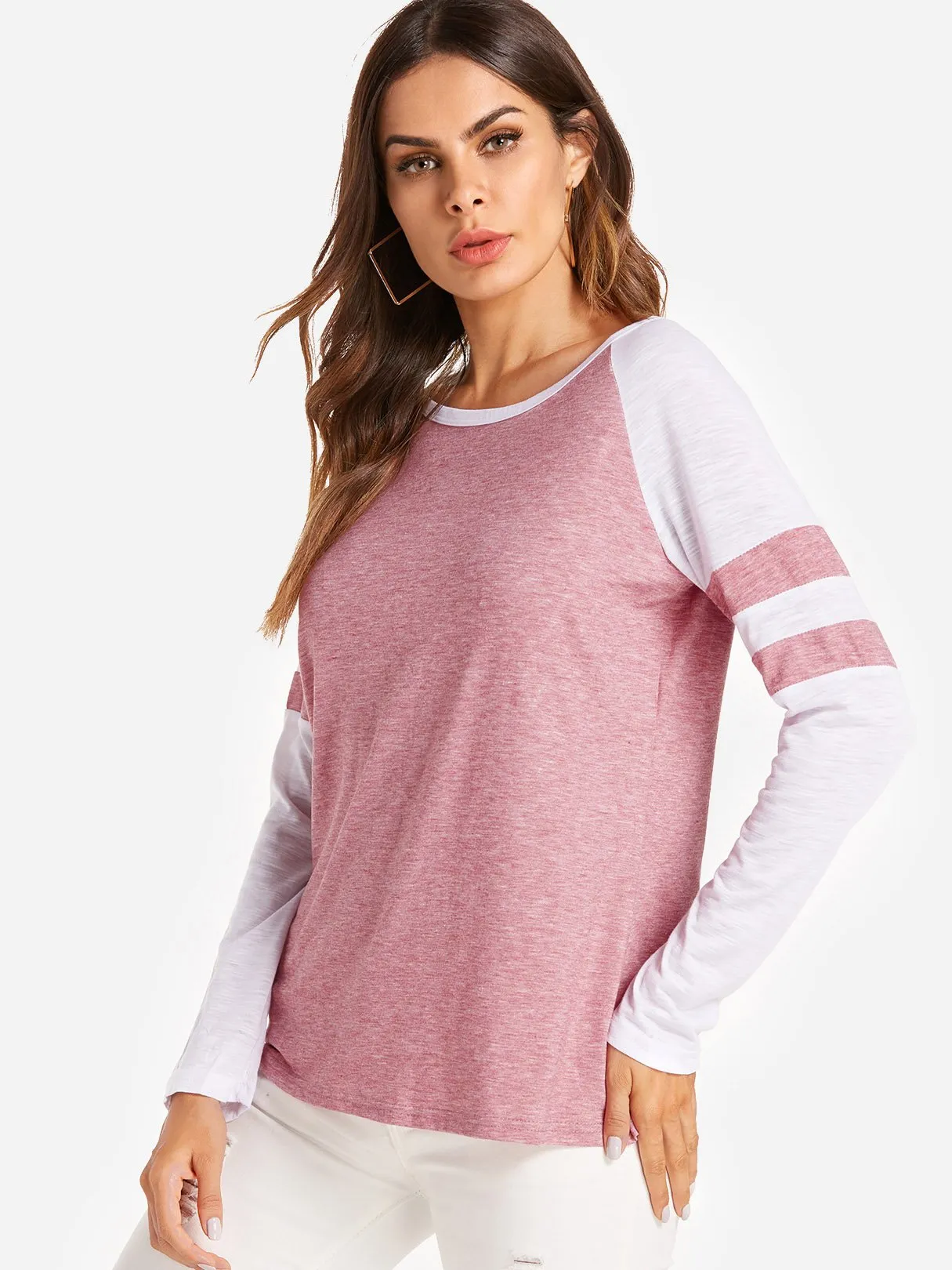 Custom Round Neck Stripe Long Sleeve Red T-Shirts