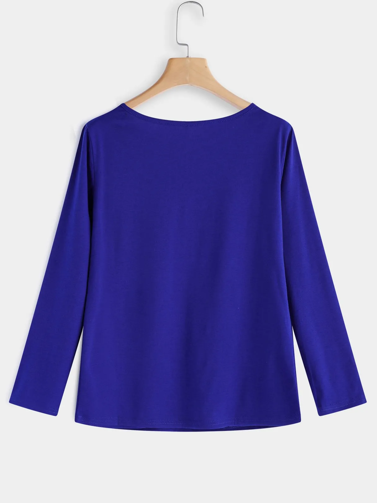Custom V-Neck Plain Lace Long Sleeve Blue T-Shirts