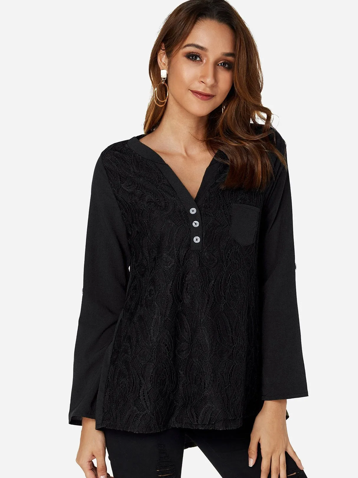 Custom V-Neck Plain Lace Long Sleeve T-Shirts
