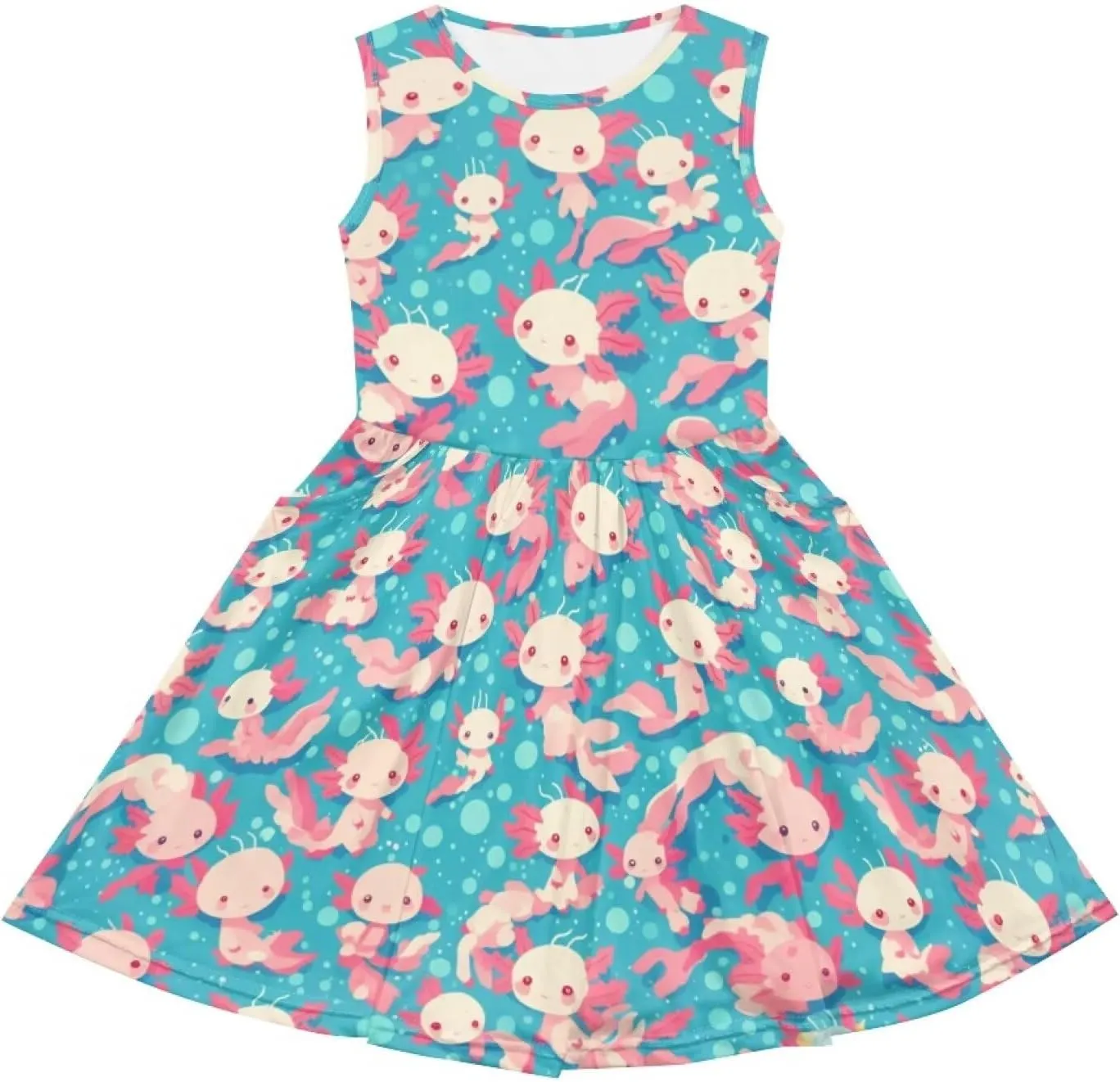 Cute Axolotl Dresses for Girls Sleeveless Tank Dress A Line Swing Sundress with Pockets 2-14T