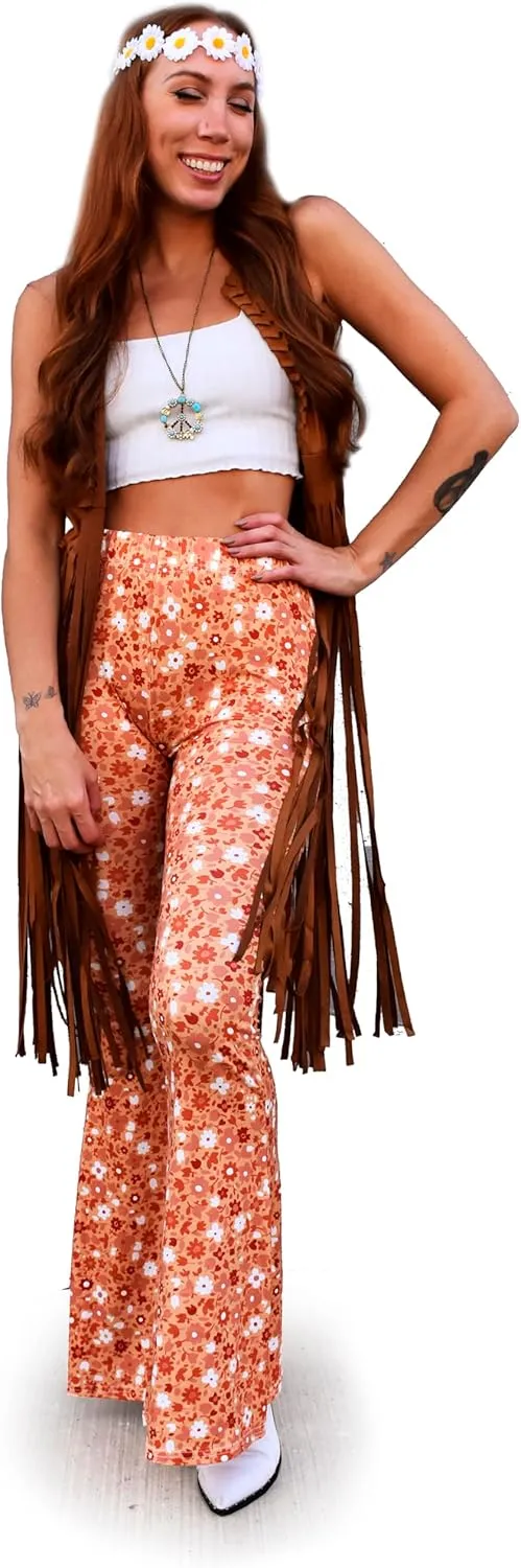 Daisy Del Sol High Waist Comfy Stretch Boho 70s Bell Bottom Fit to Flare Lounge Yoga Pants