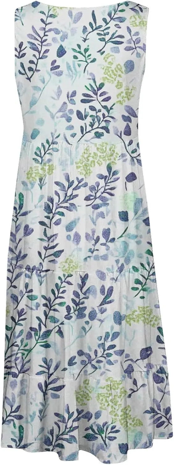 DDAPJ pyju Summer Dresses for Women 2025 Cute Floral Print Sleeveless Tank Dress Ruffle Tiered Loose Flowy Mini Dress